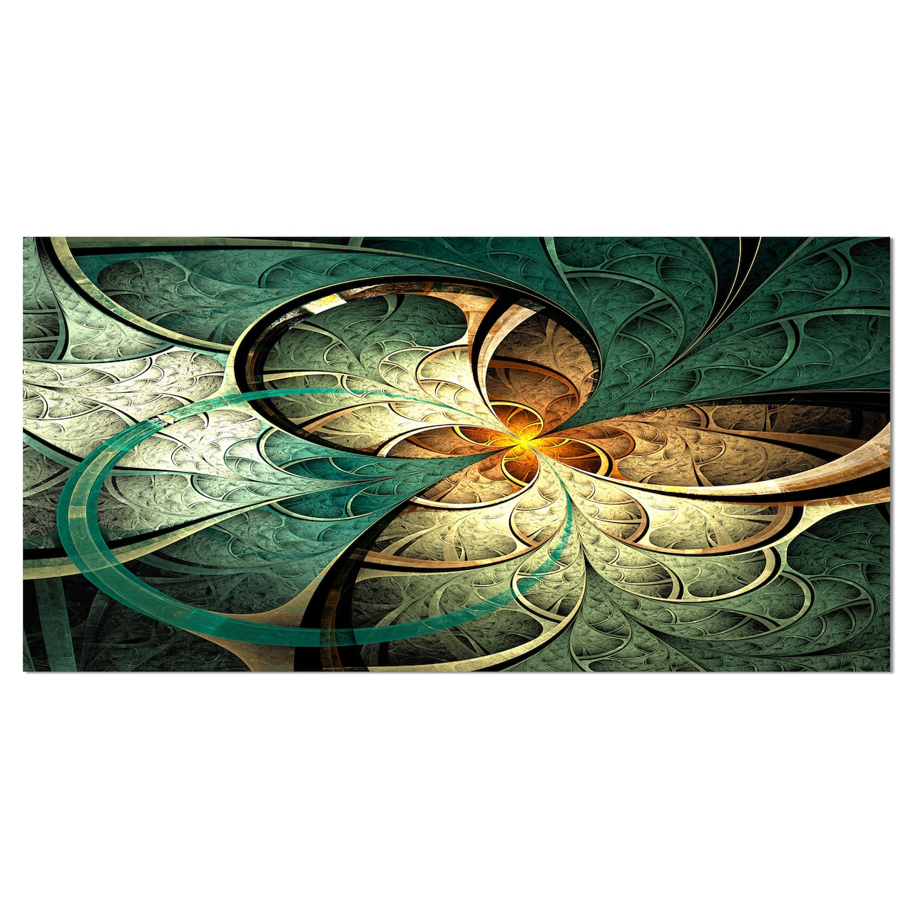 Designart Dark Yellow Green Fractal Flower Oversized Abstract Canvas Art Print